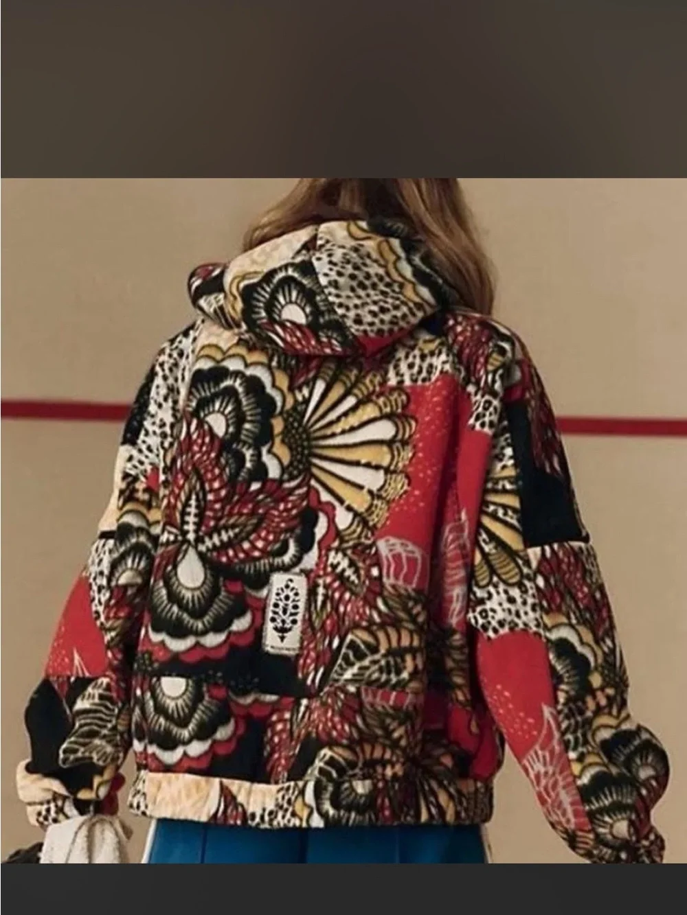 Free People Quilted Floral Patchwork Hooded Pullover - Black, Red, Cream